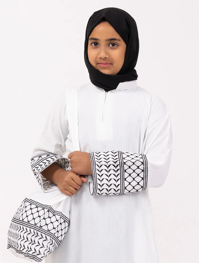 Girls White Keffiyeh Basic Abaya
